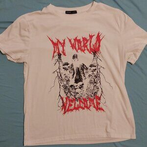 ROMWE Goth/Punk/Rock Men T-Shirt Graphic Print Size S Loose fit White